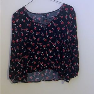 flowered forever 21 lace up blouse